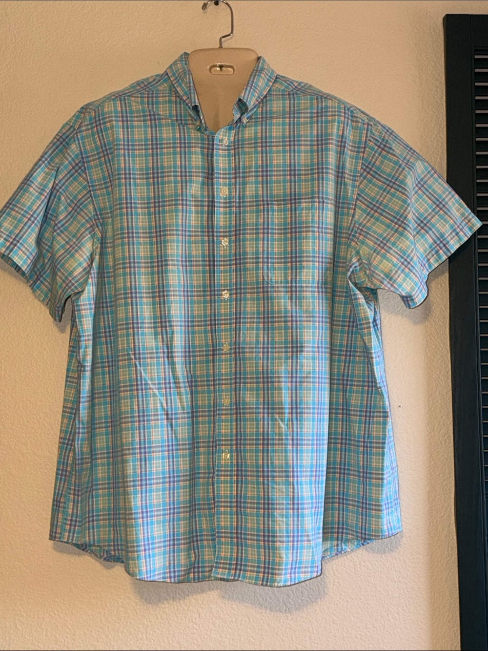 Big & Tall 3XLT Roundtree Yorke Blue Plaid Short-Sleeve Button-Down Shirt Casual